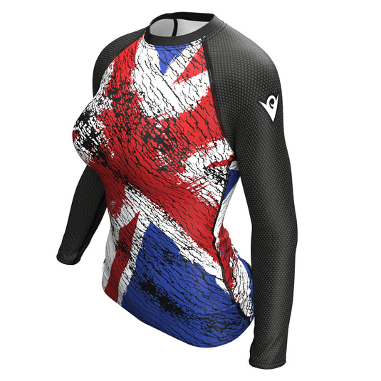Reino Unido (Bandeira Union Jack) - Atleta Olímpico Urbano (Rash Guard Feminino)