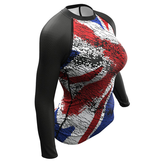 Reino Unido (Bandeira Union Jack) - Atleta Olímpico Urbano (Rash Guard Feminino)